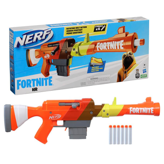 Nerf Fortnite HR Blaster, Ruff Wrap Design, 6-Dart Elite Clip, 6 Elite Darts, Rotating Bolt, Detachable Barrel, Multicolor