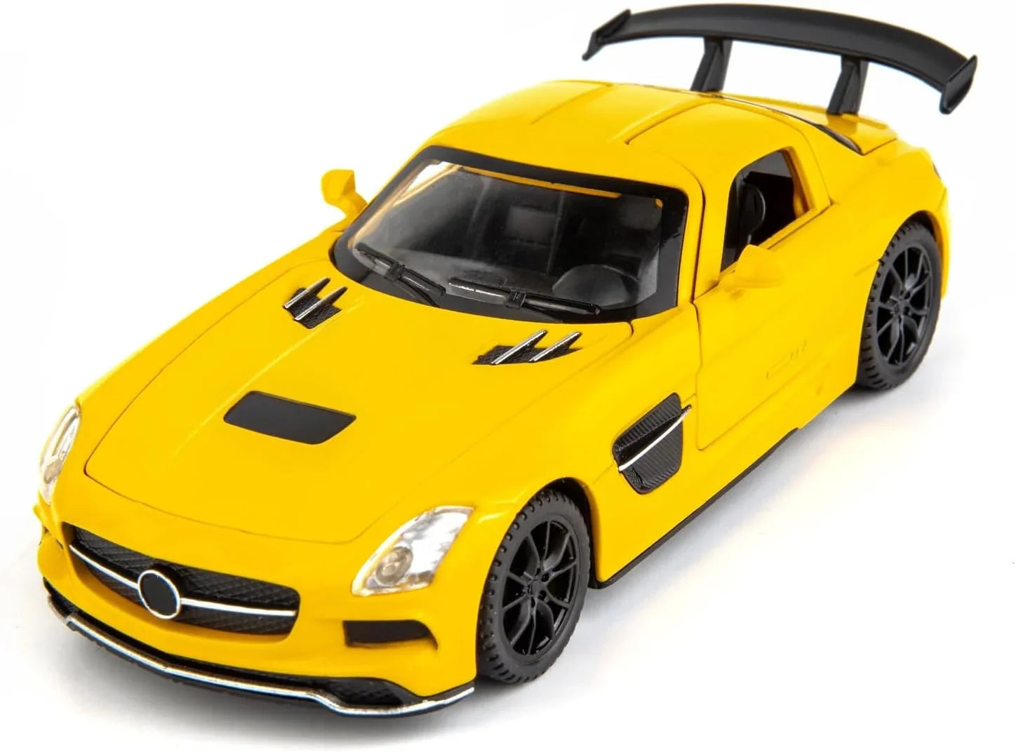 1:32 Mercedes SLS AMG Die-Cast Metal Model Car – Pull Back Toy Car with Openable Doors, Light & Sound (Yellow) - Jaiman Toys