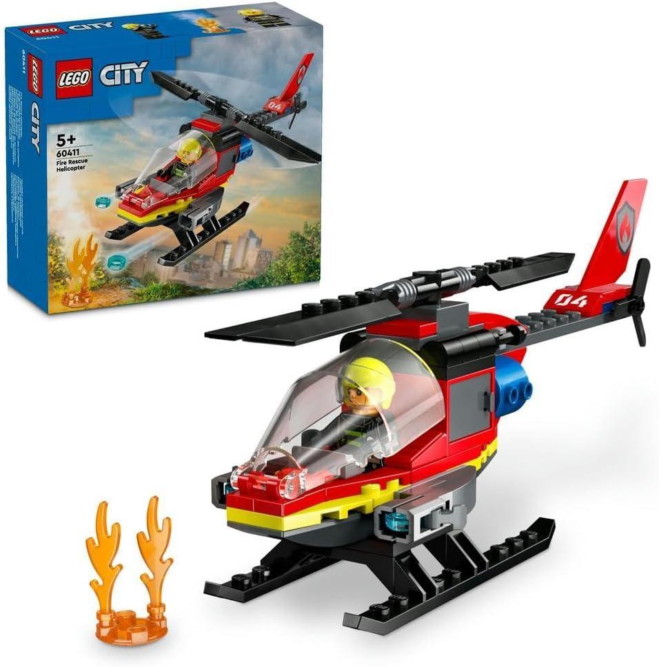 LEGO City 60411 Fire Rescue Helicopter Toy for 5 Plus Year Old Boys & Girls, Vehicle Building Set with Firefighter Pilot Minifigure, Imaginative Play Gift for Kids