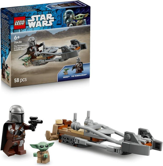 LEGO Star Wars 75436 The Mandalorian & Grogu's Speeder Bike Toy - incl. a Grogu Figure & Din Djarin Minifigure w/a Blaster - Small Birthday Gift for 6+ Year Old Boys & Fans