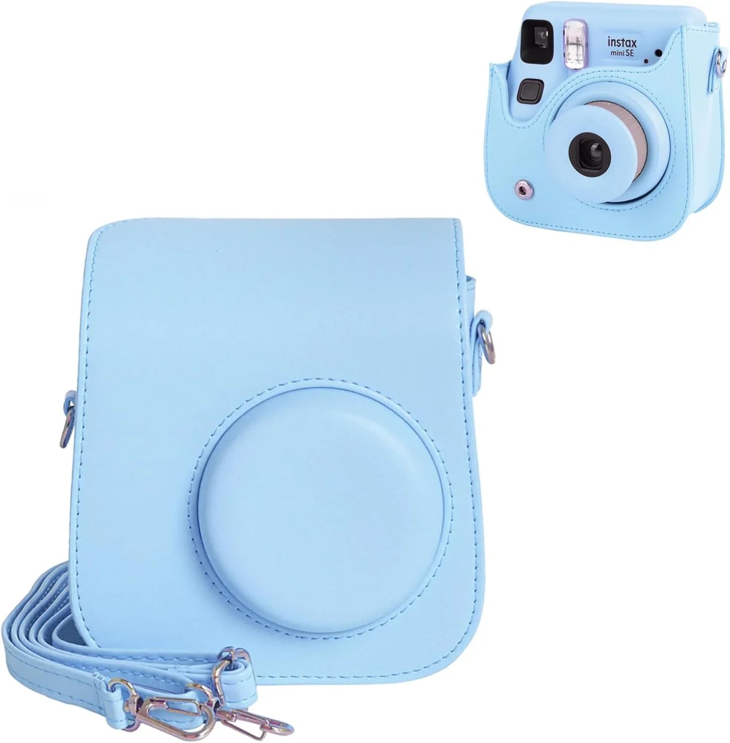 PU Leather Camera Case for Instax Mini SE – Protective Pouch with Adjustable Shoulder Strap - Blue - Jaiman Toys