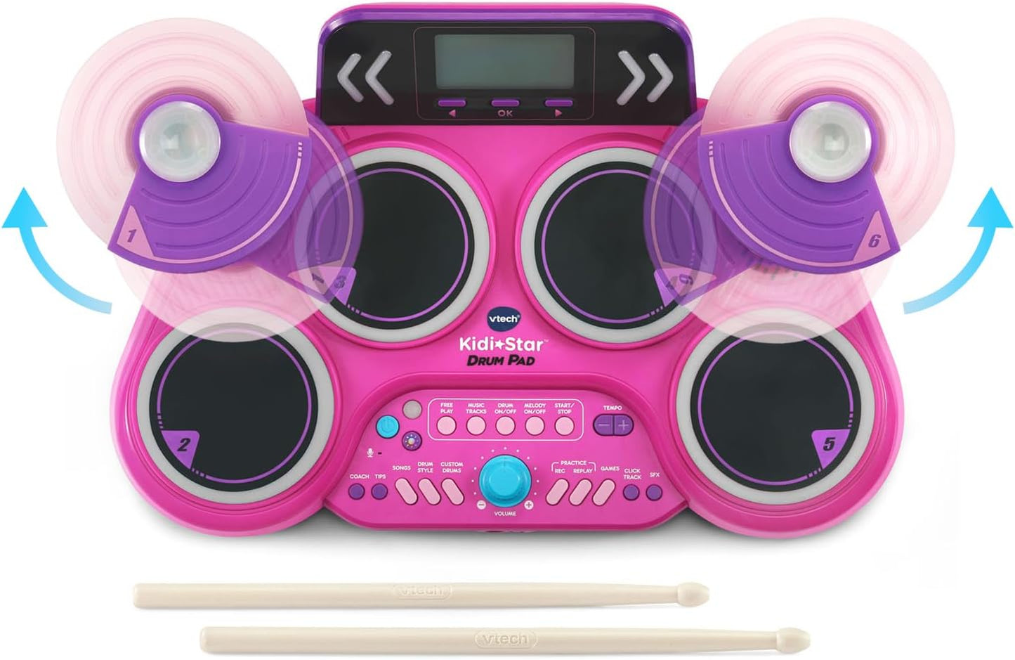 VTech KidiStar Drum Pad, Pink | Kids Electronic Drum Set with Bluetooth, Light-Up Drum Pads, Rhythm Games, Recording Function & Built-in Music Tracks | Interactive Musical Toy