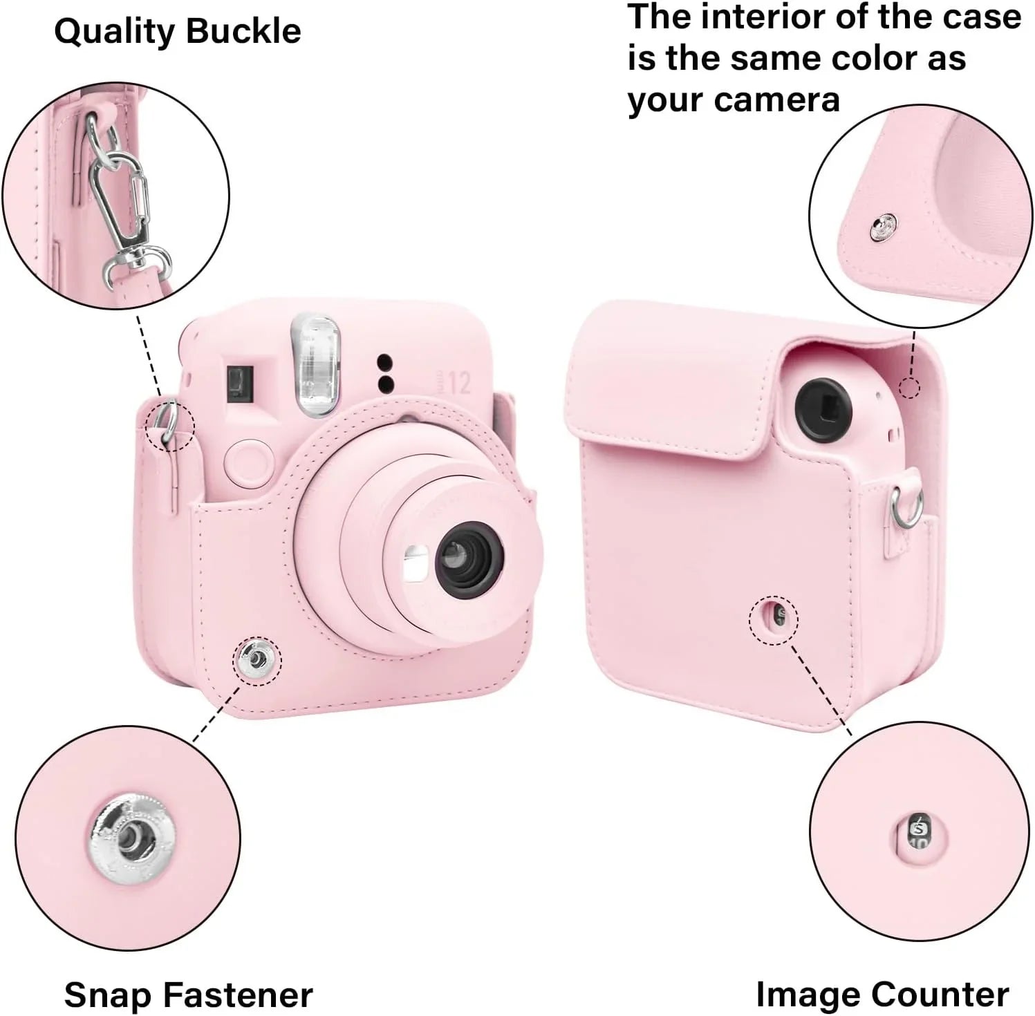 Pop & Snap in Style – Mini 12 Camera Case with Strap (Perfect Fit for Instax Mini 12) - Blossom Pink - Jaiman Toys