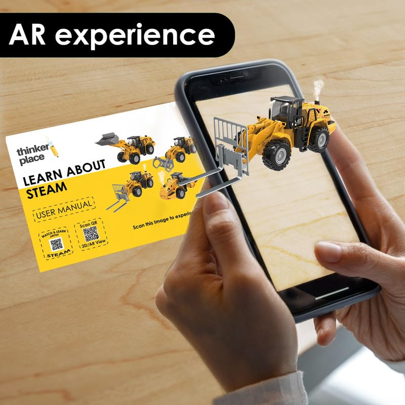 ThinkerPlace Metal Forklift with Light, Sound & Spray | Heavy-Duty Friction Powered Construction Vehicle Toy