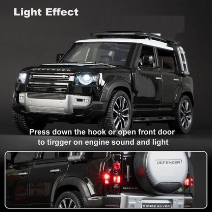 1:24 Land Rover Defender Die-Cast Model Car – Big Size Alloy Metal Pull Back Toy Car with Openable Doors, Light & Music - Jaiman Toys