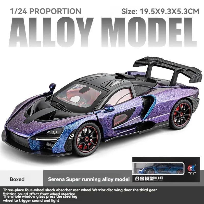 1:24 McLaren Senna Die-Cast Toy Car Model – Collectible Pull Back Supercar with Openable Doors, Light & Sound (Purple) - Jaiman Toys