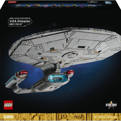 LEGO 10356 Icons U.S.S. Enterprise NCC-1701-D Starship Model – Collectible Display Set with Minifigures | Advanced Building Set for Adults