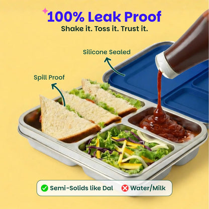 Basil Bento Neo Classic 1000ml Stainless Steel Lunch Box – 3 Section Leak-Proof Bento Box for Kids & Adults