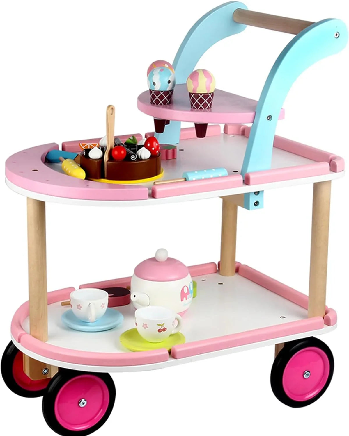 Sweet Treats Wooden Ice Cream & Tea Trolley – Pretend Play Cart for Kids - Jaiman Toys