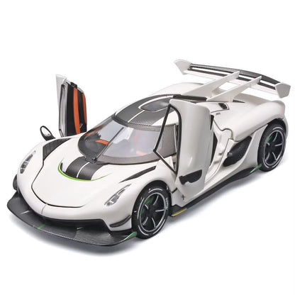 Joy Junction 1:24 Koenig Smoke White Scale Die-Cast Hypercar Model with Sound & Light – Pull Back Metal Sports Car Toy