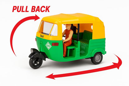 Centy Public Commuters CNG Auto Rickshaw Pull Back Toy with Open Side Entry | Friction Powered | Green & Yellow | Ages 3+