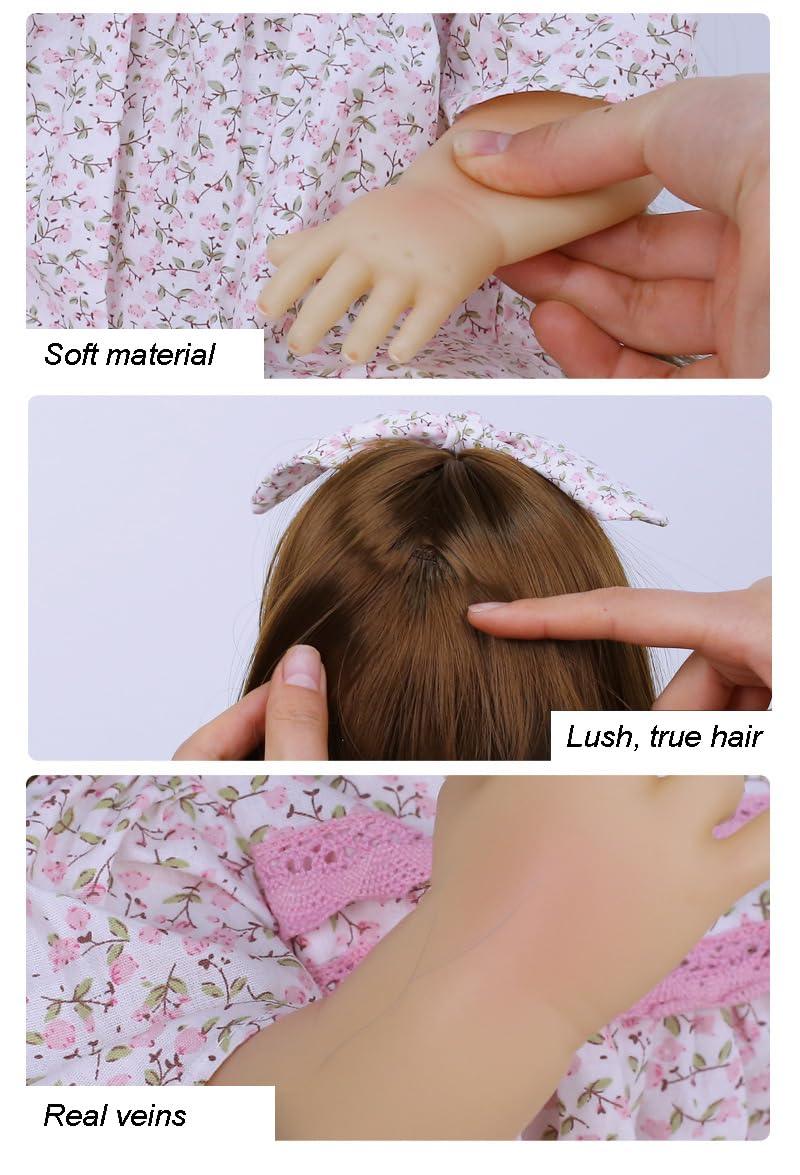 Lifelike Reborn Baby Girl Doll – Toddler with Realistic Sound & Brown Hair And  Light Grey outfit