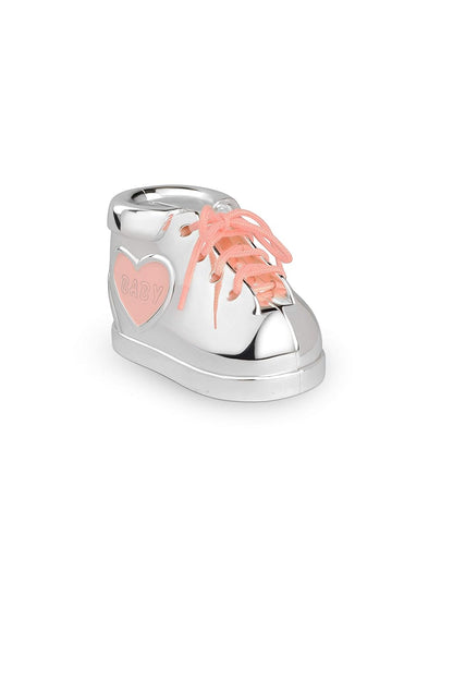 Momentz Baby Boot Money Bank Pink Silver | Decorative Baby Shoe Coin Bank, Piggy Bank & Nursery Keepsake Gift