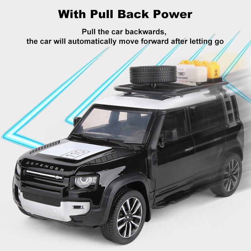 1:24 Land Rover Defender Die-Cast Model Car – Big Size Alloy Metal Pull Back Toy Car with Openable Doors, Light & Music - Jaiman Toys