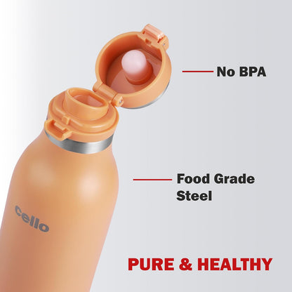 Cello 600ml Vacuum Insulated Stainless Steel Water Bottle | Hot & Cold Flask with One-Touch Lock & Leakproof Lid