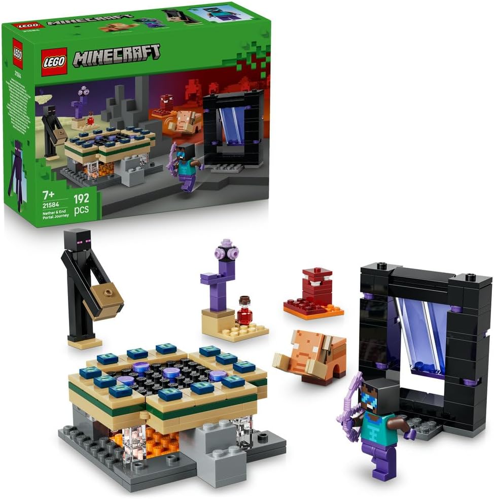 LEGO - 21584 Minecraft Nether & End Portal Journey - Building Toy w/a Cool Hero, Enderman & Baby Hoglin Mob Figures - Gaming Gift for 7+ Year Old Boys & Girls