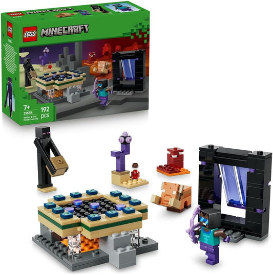 LEGO - 21584 Minecraft Nether & End Portal Journey - Building Toy w/a Cool Hero, Enderman & Baby Hoglin Mob Figures - Gaming Gift for 7+ Year Old Boys & Girls