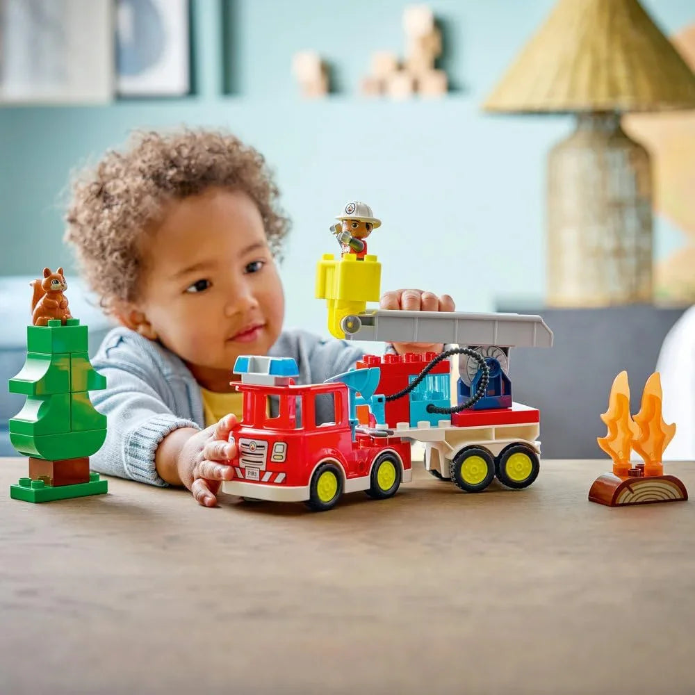 LEGO DUPLO 10473 Fire Engine with Hose and Firefighter - Educational Motor Skills Toy - Red Truck w/a Ladder, Figure and a Squirrel - Birthday Gift for 2+ Year Old Boys & Girls