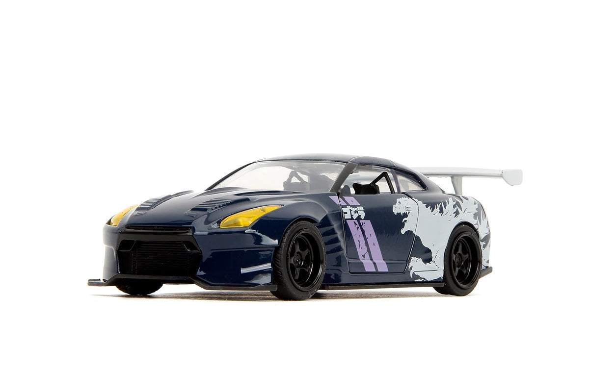 Jada Toys Godzilla 2009 Nissan GT-R (R35) Ben Sopra 1:32 Scale Diecast Model Car – Blue, Collectible Japanese Sports Car with Godzilla Graphics
