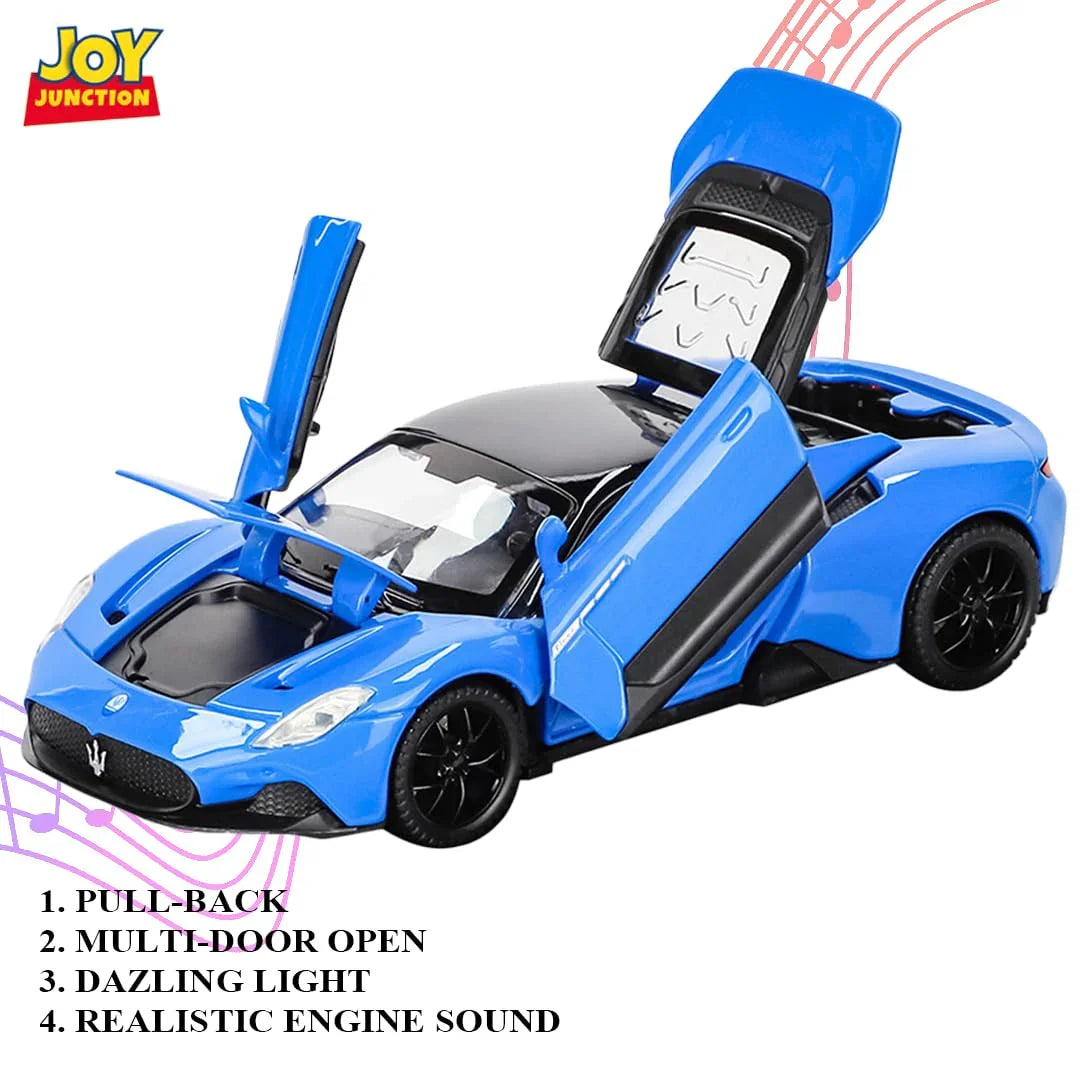 JOY JUNCTION Maserati MC20 1:32 Scale Alloy Metal Pullback Die-Cast Car – Yellow with Lights, Music & Openable Doors - Jaiman Toys