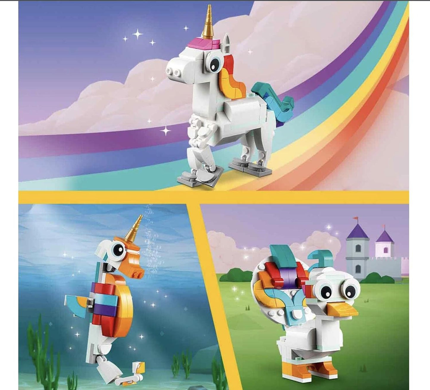 LEGO 31140 Creator 3in1 Magical Unicorn Building Set (145 Pieces) | Unicorn, Seahorse & Peacock Models | Fantasy Animal Toy for Kids 7+