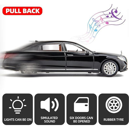 MSZ 1:32 Mercedes-Benz S600 Die-Cast Model Car – Black|Pull Back, Openable Doors, Light & Sound (68401)