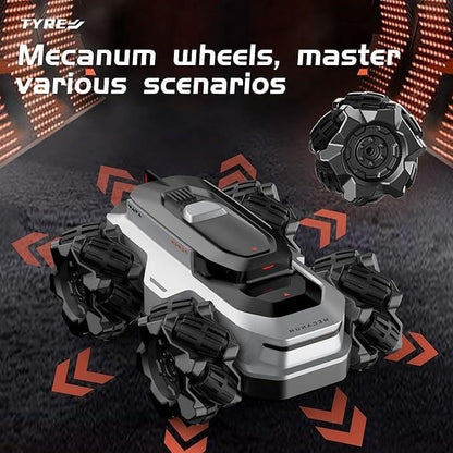 4WD Amphibious Remote Control Stunt Car – 2.4GHz Mini RC Car with 360° Spin, All-Terrain & Water Driving, Dual Tire System for Kids