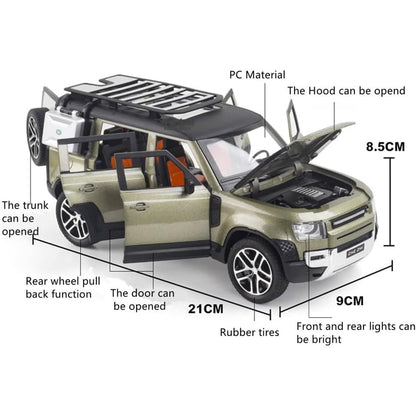 Joy Junction 1:24 Scale Defender SUV Die-Cast Model Car with Sound & Light – Pull Back Metal Off-Road Vehicle Toy (Silver)