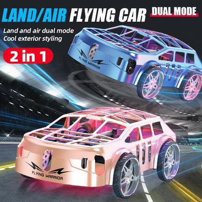 2-in-1 Air-Ground Dual-Mode Remote Control Flying Car, 2.4G RC Drone Car with Colorful LED Lights, 2 Batteries Electric Mini RC Racing Cars
