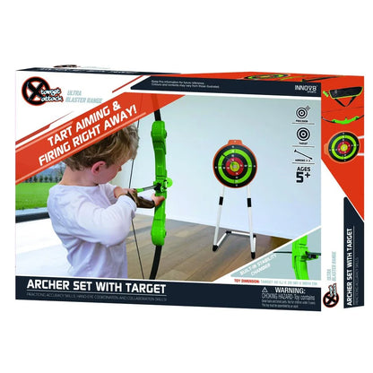 Innov8 Kids Archery Set with Target Stand, Adjustable Bow, 3 Arrows and Carry Bag, Green and Orange - Jaiman Toys