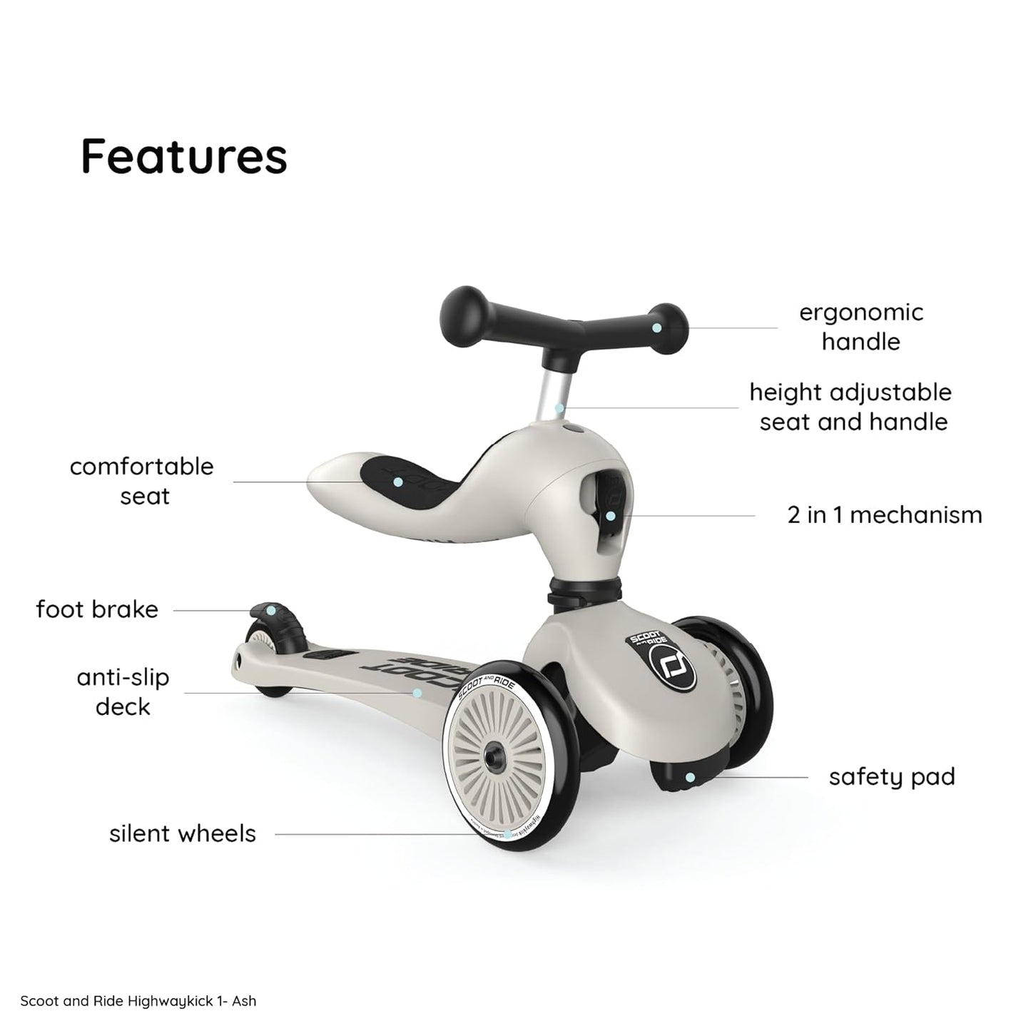 Scoot & Ride 2-in-1 Kids Scooter with Adjustable Seat & Handlebar, Stable & Safe Kickboard for Toddlers, Compact & Lightweight, 3-Wheel Design, Ages 1 to 5 Years, Highwaykick 1