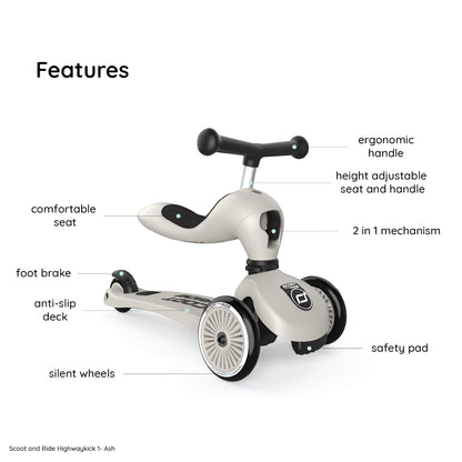 Scoot & Ride 2-in-1 Kids Scooter with Adjustable Seat & Handlebar, Stable & Safe Kickboard for Toddlers, Compact & Lightweight, 3-Wheel Design, Ages 1 to 5 Years, Highwaykick 1
