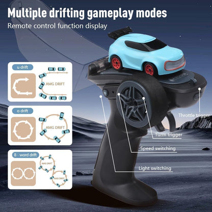 Mini 4WD Q197 1:64 Scale LED Drift RC Car – 2.4GHz Remote Control, Type-C Fast Charge, Adjustable Drift Modes (Blue)