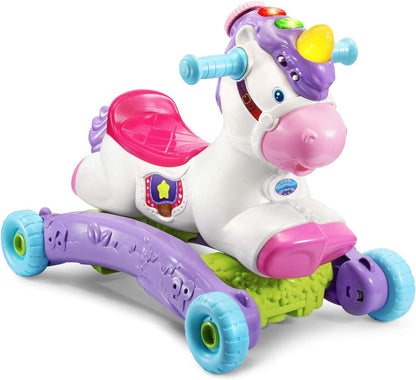 VTech Prance & Rock Learning Unicorn 3-in-1 Ride-On, Rocking Horse & Scooter for Toddlers | Interactive Musical Learning Toy with Lights & Sounds