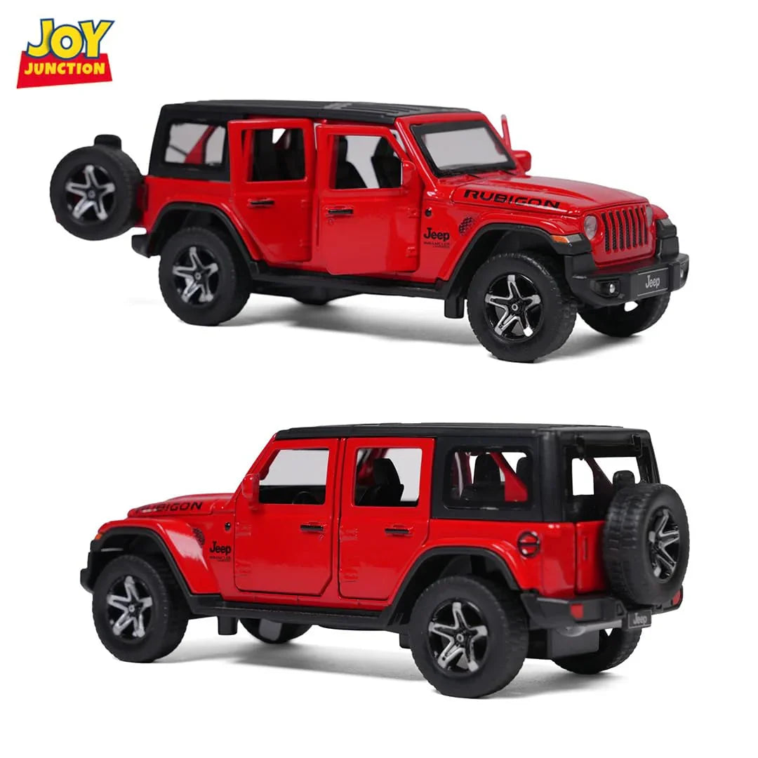 JOY JUNCTION Jeep Rubicon 1:32 Scale Die-Cast Alloy Model Car with Pullback Action, Openable Doors, Light & Music – Red - Jaiman Toys