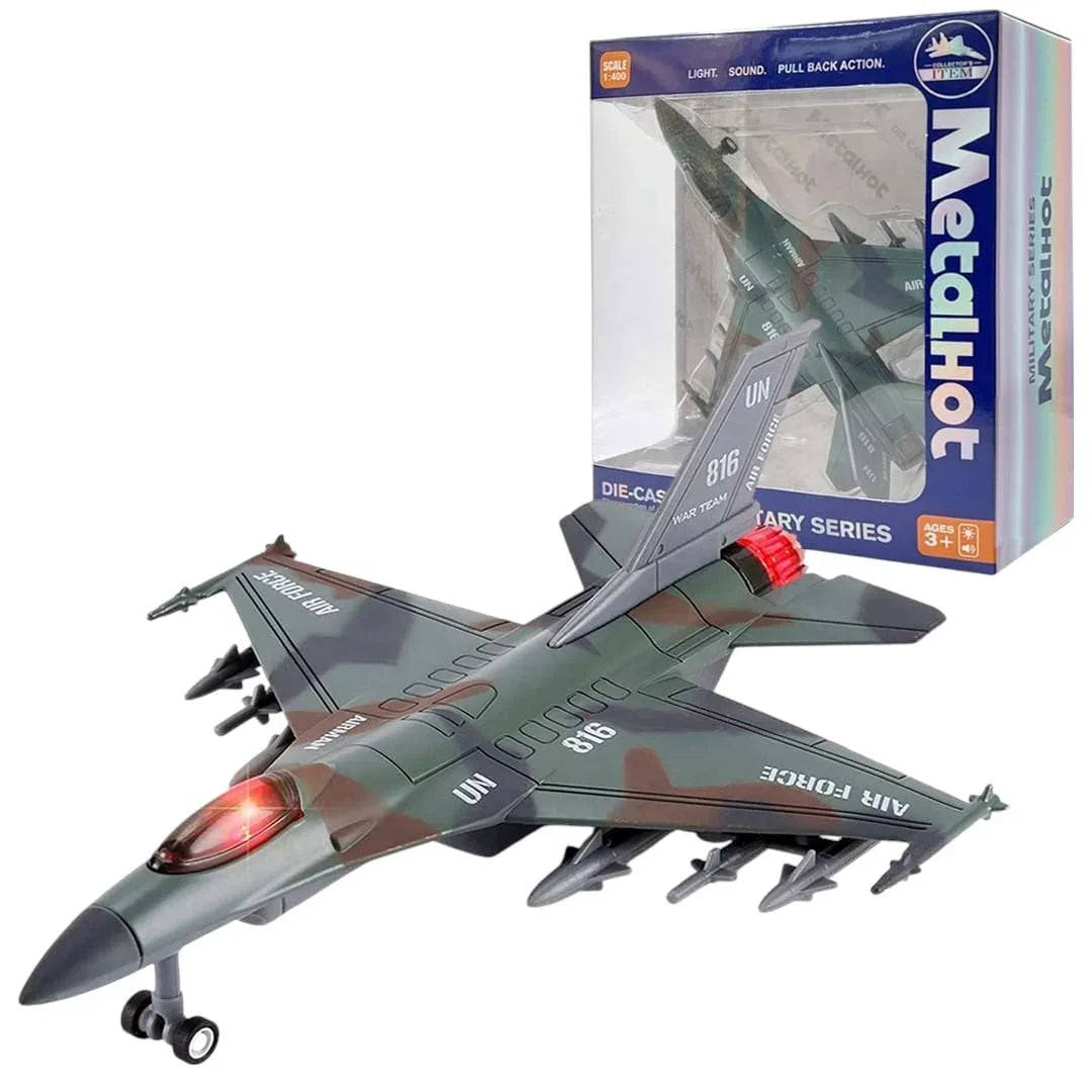 Airplane 1:400 Scale Twin-Engine Jet Fighter Model with Light & Sound – Premium Die-Cast Metal Collectible (F-16 Type) - Jaiman Toys