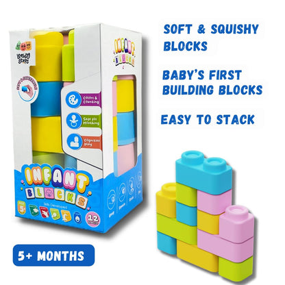 Zephyr Learning Steps Infant Building Blocks – 12 Soft & Squeezable Pieces, Ages 5 Months+