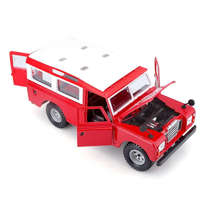 Bburago 1:24 Scale Die-Cast Land Rover Series II – Red with White Roof - Jaiman Toys