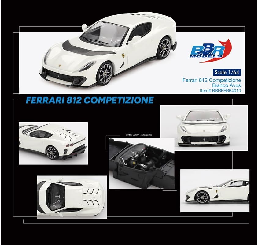 BBR Models 1:64 Ferrari 812 Competizione Bianco Avus White Limited Edition Die-Cast Model Car – Premium Sports Car Collectible
