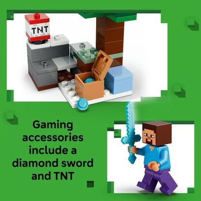 LEGO Minecraft 21583 Steve's Taiga Adventure Toy - incl. a Steve Minifigure with a Diamond Sword, Creeper, Fox, Baby Bunny Figures - Gaming Gift for 6+ Year Old Boys & Girls