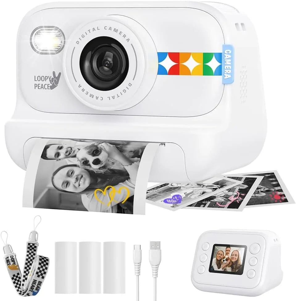 Instant Print Camera – 1080P Digital Video, Photo & Travel Toy Gift (White)