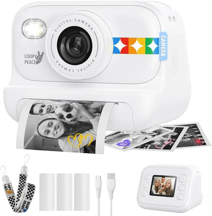 Instant Print Camera – 1080P Digital Video, Photo & Travel Toy Gift (White)