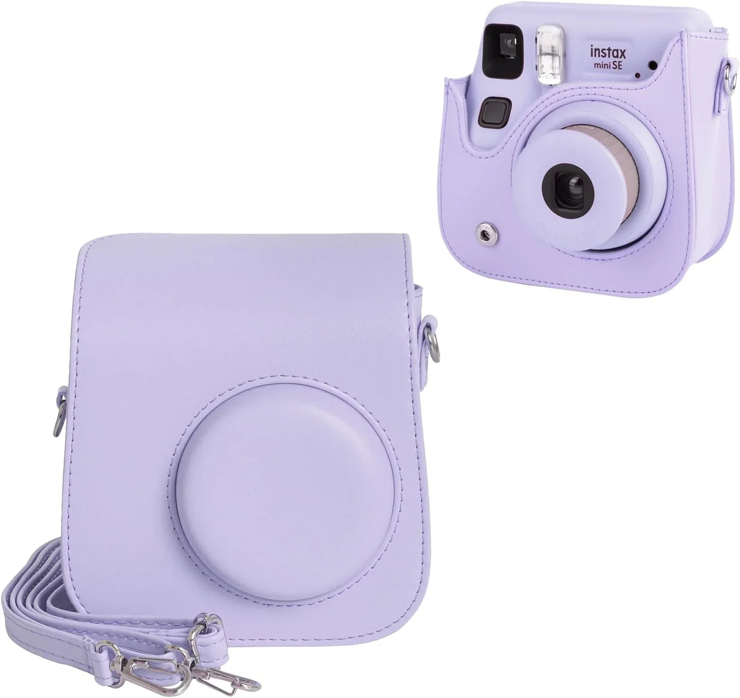 PU Leather Camera Case for Instax Mini SE – Protective Pouch with Adjustable Shoulder Strap - Purple - Jaiman Toys