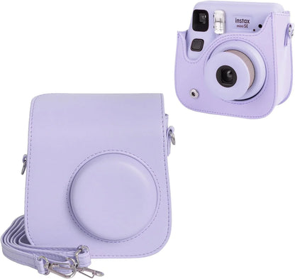 PU Leather Camera Case for Instax Mini SE – Protective Pouch with Adjustable Shoulder Strap - Purple - Jaiman Toys