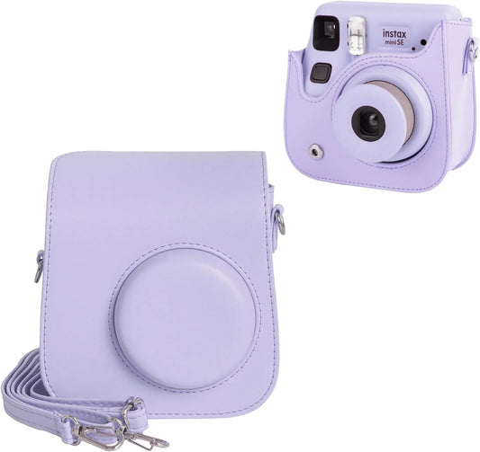 PU Leather Camera Case for Instax Mini SE – Protective Pouch with Adjustable Shoulder Strap - Purple - Jaiman Toys