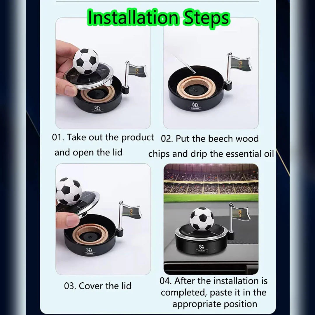 Solar Car Air Freshener – Football Design Fragrance Diffuser & Air Purifier for Car Dashboard and Home (Black)