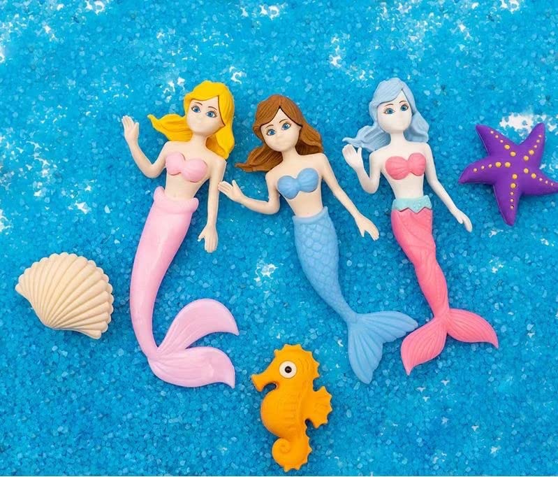Mermaid Princess Fancy Eraser Set – Colorful Stationery Kit with 12 Cute Sea Animal & Mermaid Character Erasers for Kids