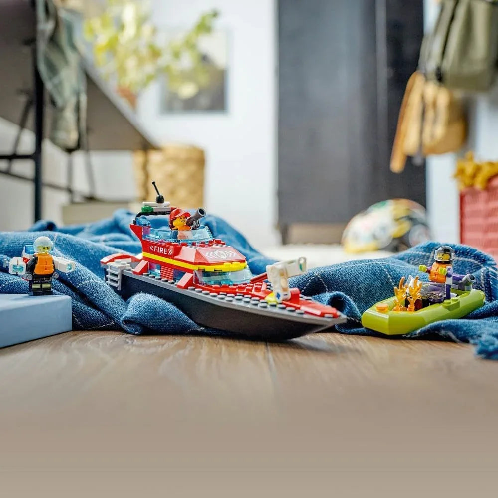 LEGO City 60373 Fire Rescue Boat Toy, Floats on Water, with Jetpack, Dinghy and 3 Minifigures, Everyday Hero Toys for Boys and Girls Aged 5+, Gift Idea