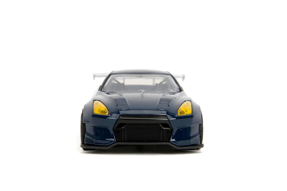 Jada Toys Godzilla 2009 Nissan GT-R (R35) Ben Sopra 1:32 Scale Diecast Model Car – Blue, Collectible Japanese Sports Car with Godzilla Graphics