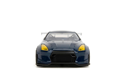 Jada Toys Godzilla 2009 Nissan GT-R (R35) Ben Sopra 1:32 Scale Diecast Model Car – Blue, Collectible Japanese Sports Car with Godzilla Graphics